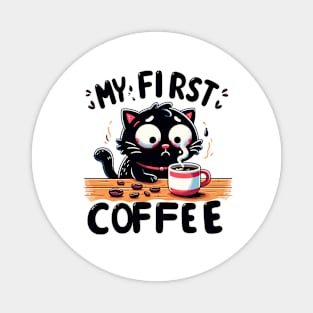 Kitty's Caffeine Shock: First Black Coffee Adventure Magnet